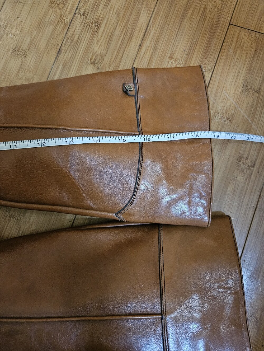 70's Italian Cognac Leather Knee High Riding Heeled Boots *flawed* - Picture 15 of 16